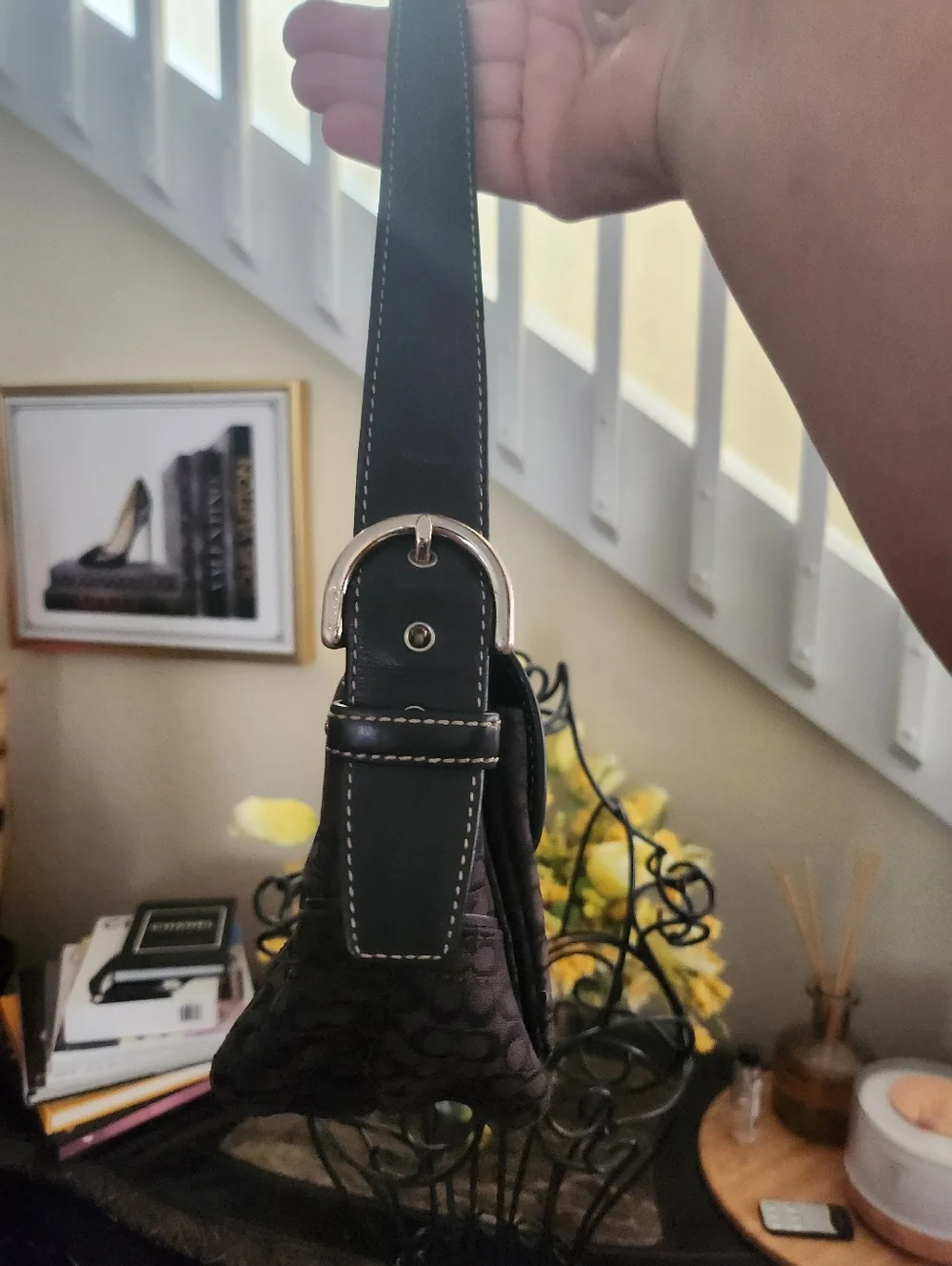 Coach Signature Jacquard Buckle Flap Shoulder Bag